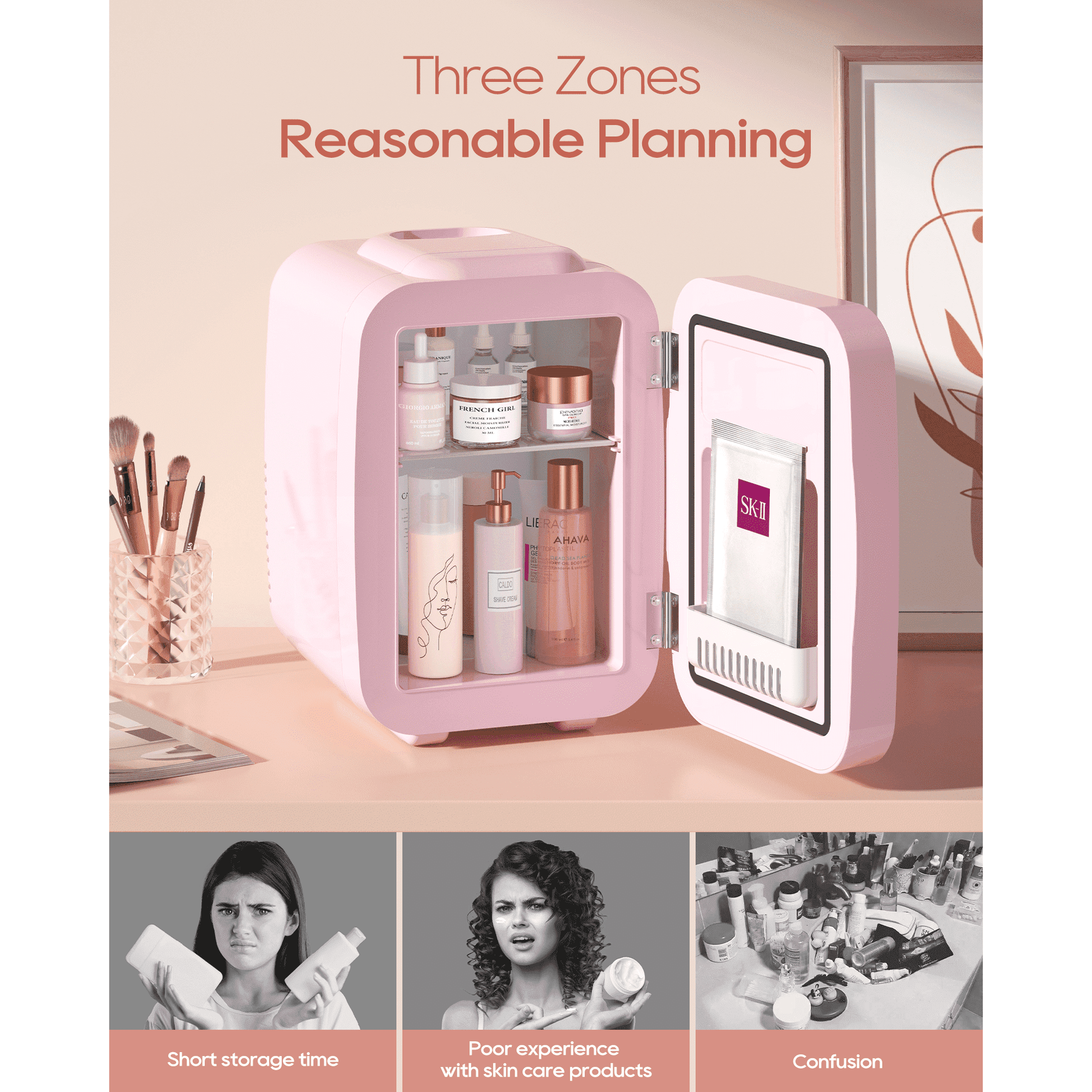 ACMETOP Skincare Fridge with Dimmable LED Light Mirror,4L/6 Can Mini Fridge for Skincare and Makeup,Cooler & Warmer, Portable Small Fridge for for Bedroom, Office, Dorm and Car,