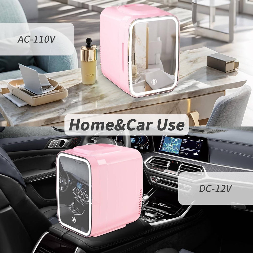 BEICHEN 4L Mini Skincare Fridge with LED Mirror – Portable Beauty Fridge for Makeup, Drinks, and Cosmetics – Quiet Small Refrigerator for Bedroom, Office, Dorm, or Car Use