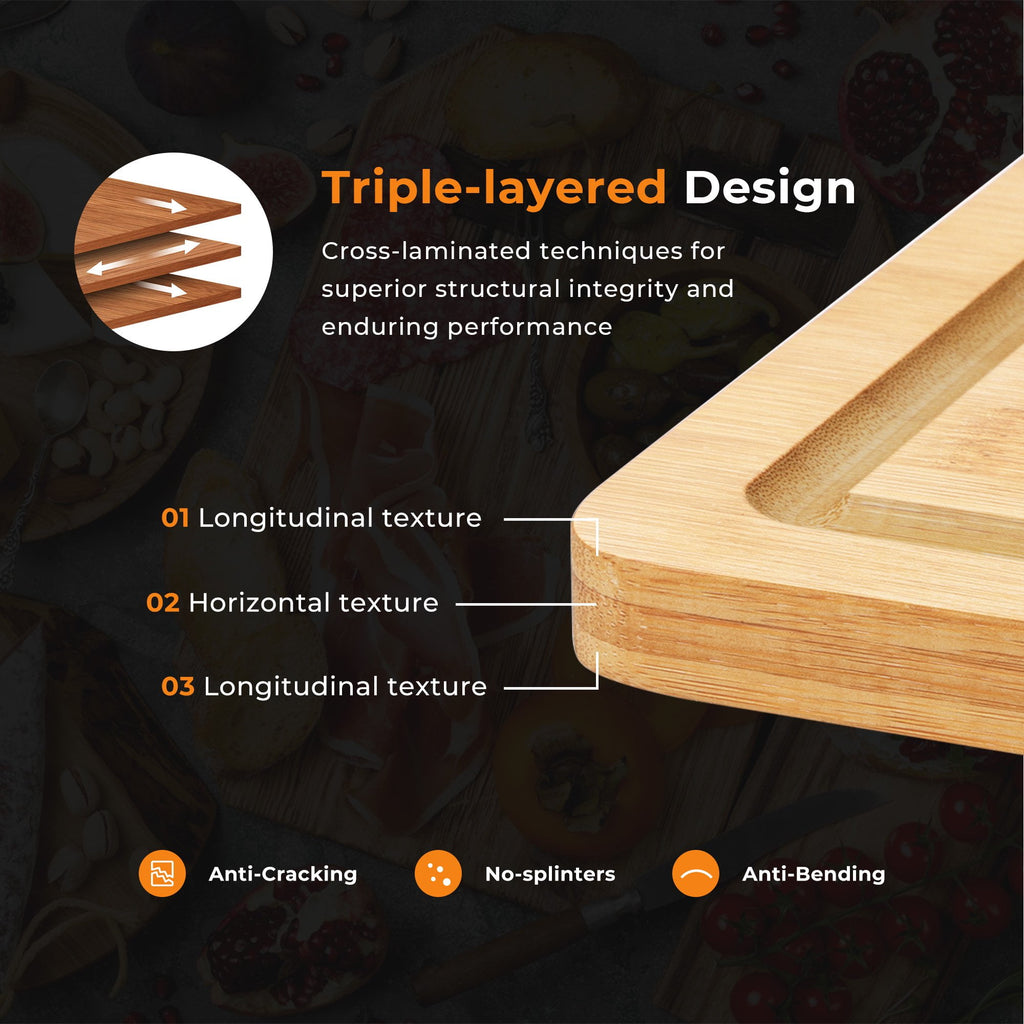 ACMETOP Wooden Cutting Boards for Kitchen, Reversible Deep-Carbonized Bamboo Cutting Board with Juice Groove, Knife-Friendly, Kitchen Gift (3 Pcs)