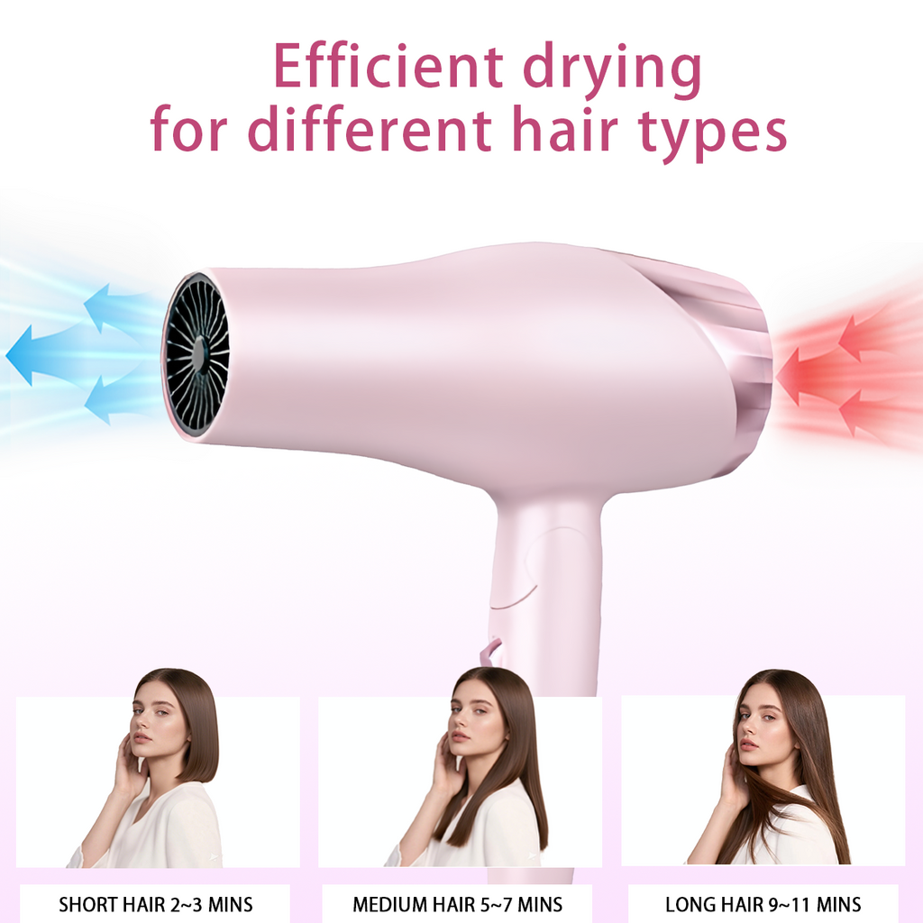 Morfone Pink 9-piece foldable hair dryer set. Portable hair styling tool for home, travel or business trips. Can be used as a gift set