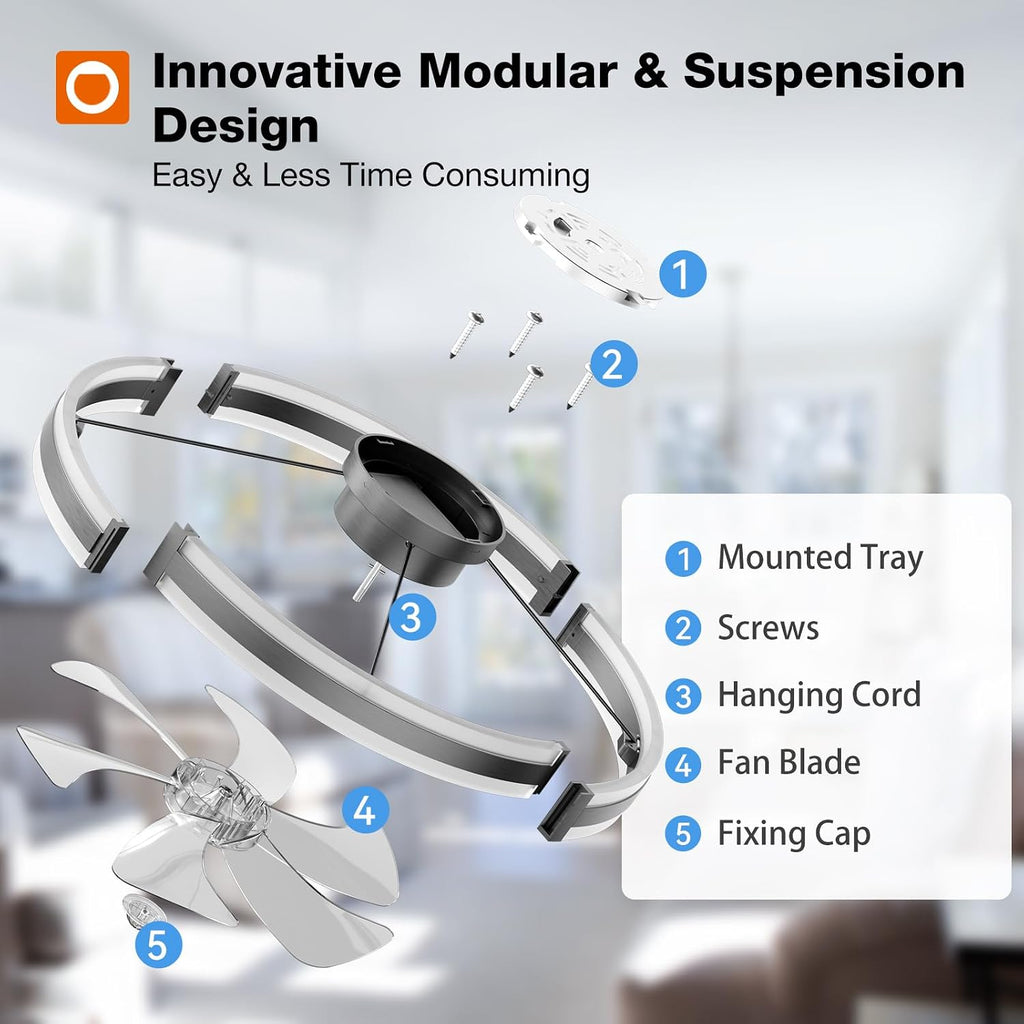 24" Low Profile Fandelier Ceiling Fans with Lights and Remote, Black
