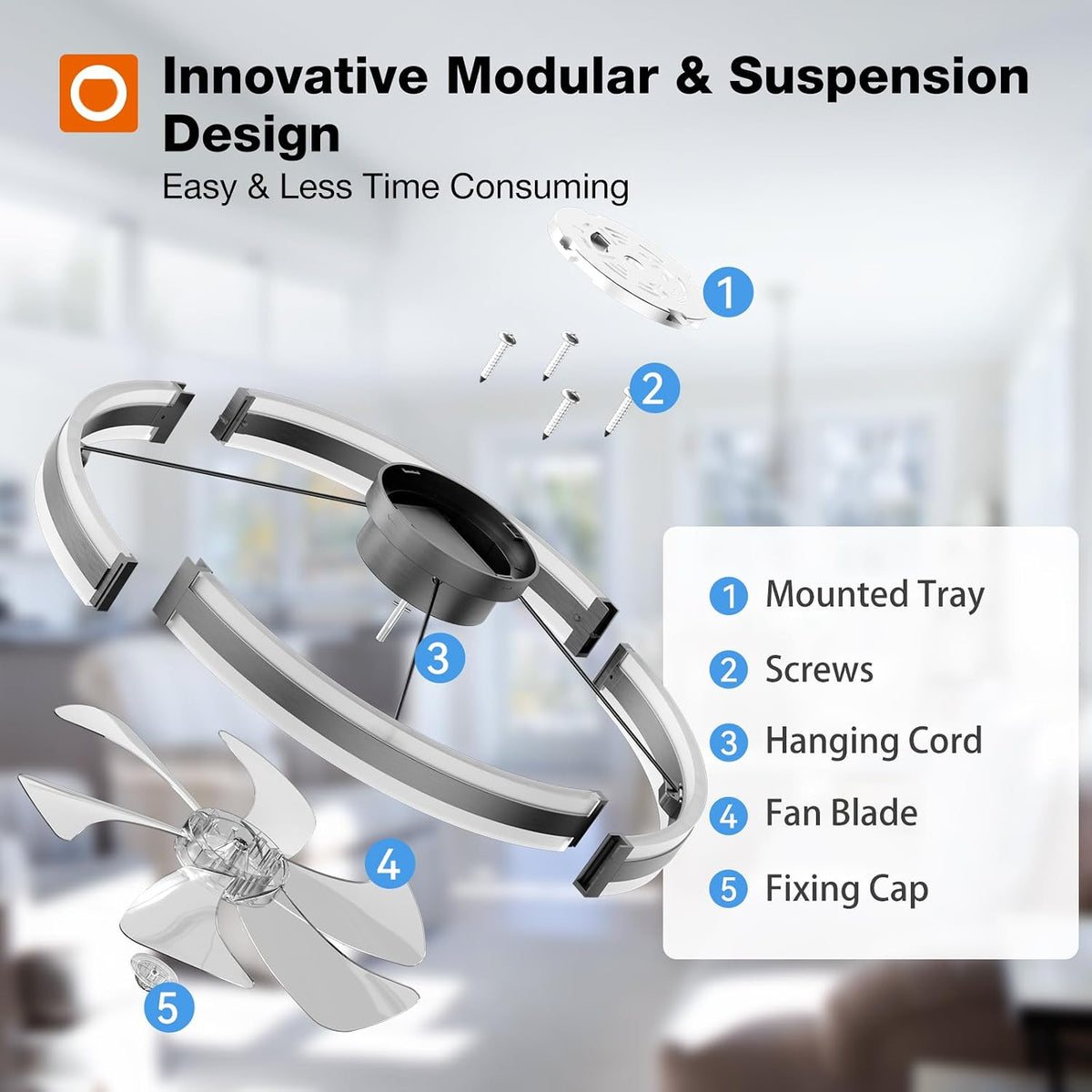 24" Low Profile Fandelier Ceiling Fans with Lights and Remote, Black