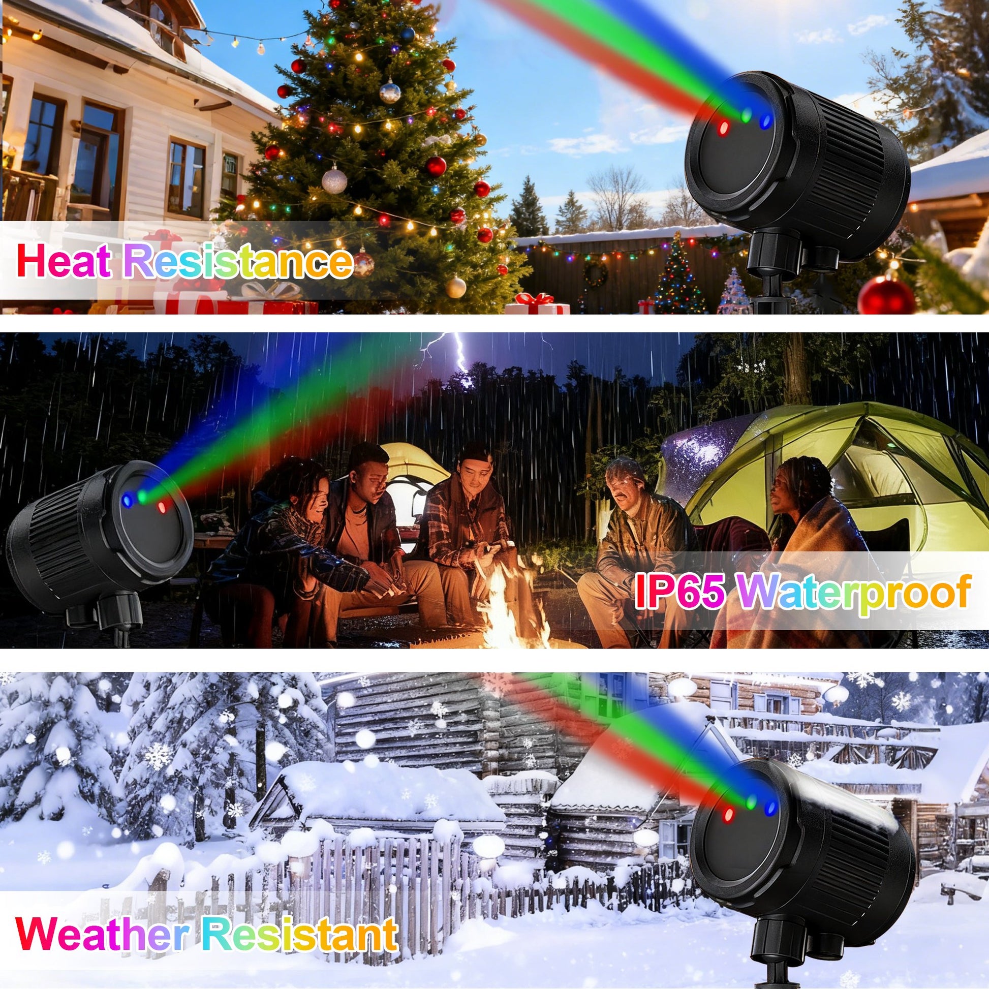 Laser Christmas Projector Lights Outdoor, 2 Colors Red Green Holiday Projector Landscape Spotlight Decorations for House/Garden/Party