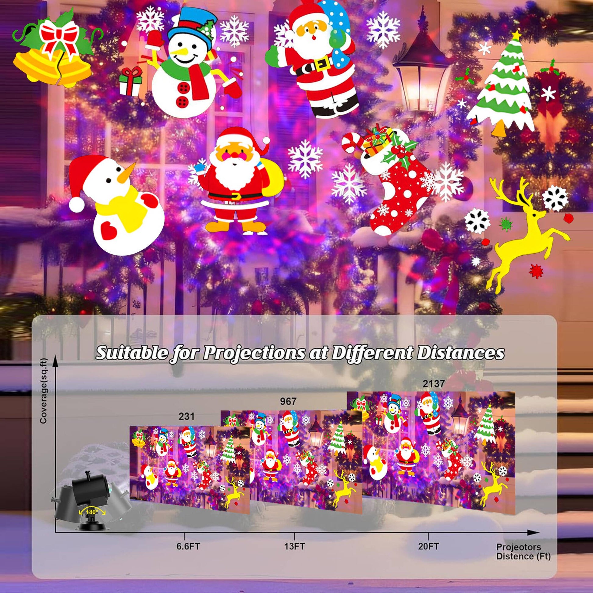 ACMETOP Christmas Projector Lights Outdoor, 2-in-1 Holiday Projector Lights With 80 HD Patterns, 10 3D Ocean Wave for Party Garden Yard Decor