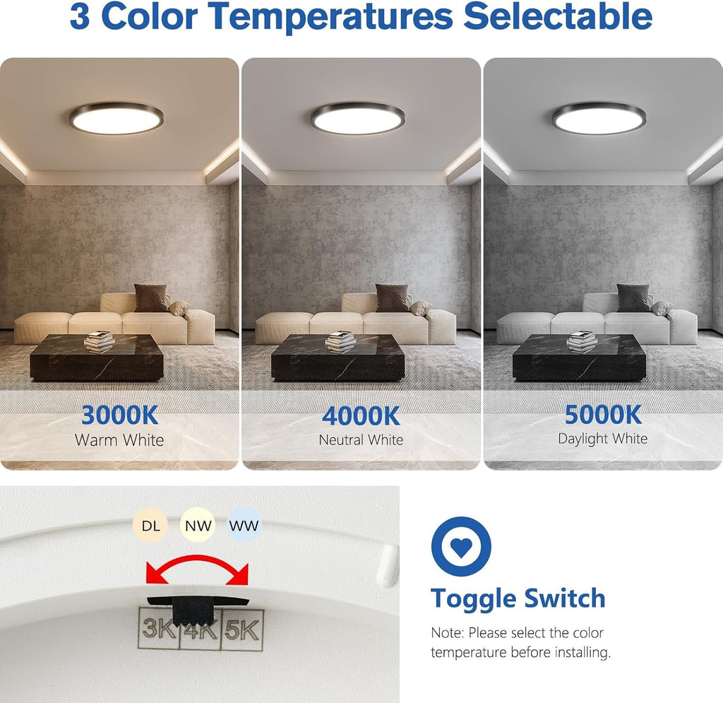 6 Pack 12 Inch Hardwired Dimmable LED Flush Mount Ceiling Light Fixtures, 24W 2640LM 3000K/4000K/5000K, House Upgrade Led Lights for Bedroom Hallway Laundry Room Rental Units