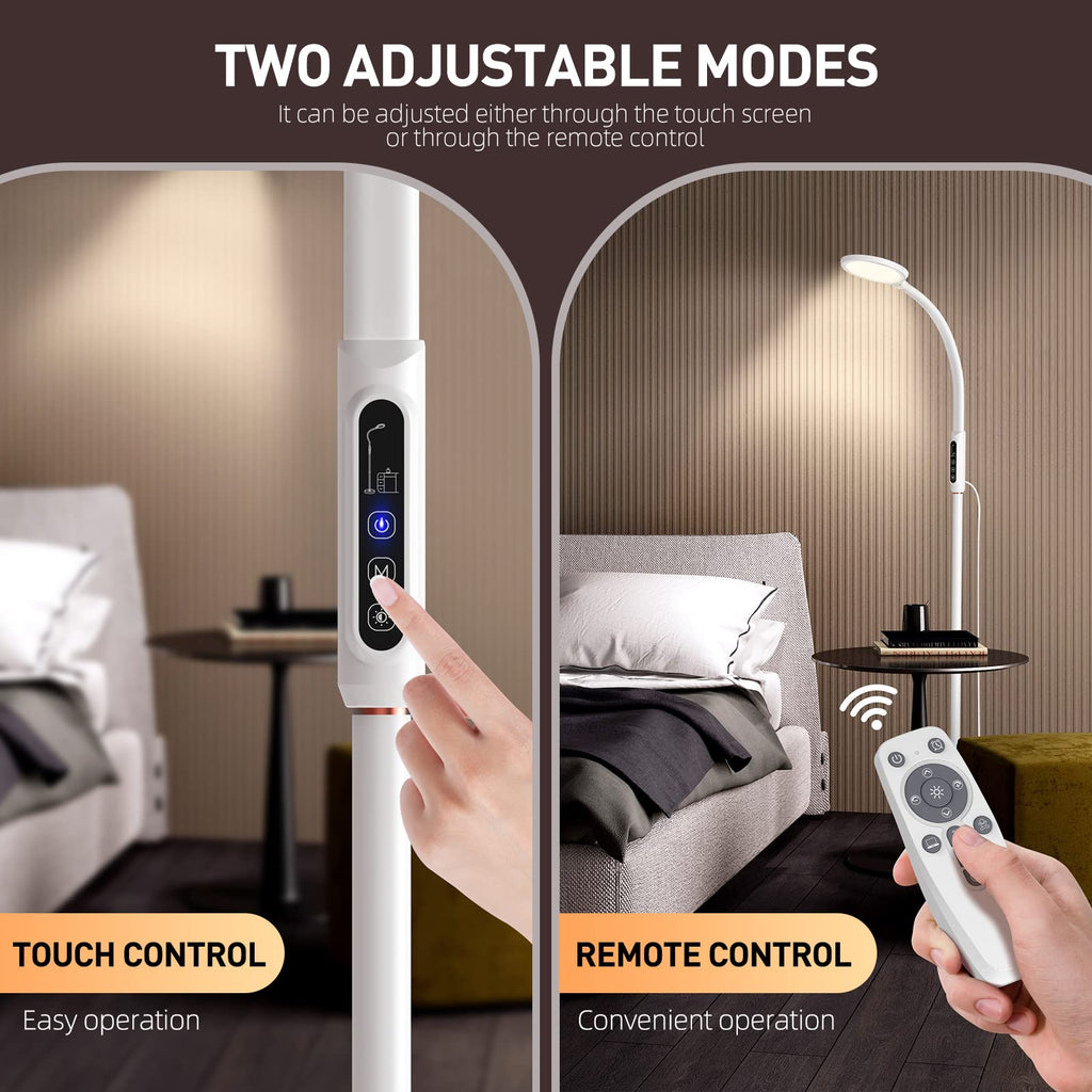 Morfone LED Full-Spectrum Happy Therapy Lamp. 10 adjustable brightness non-UV sunlight lamps, retractable floor-mounted phototherapy lamp