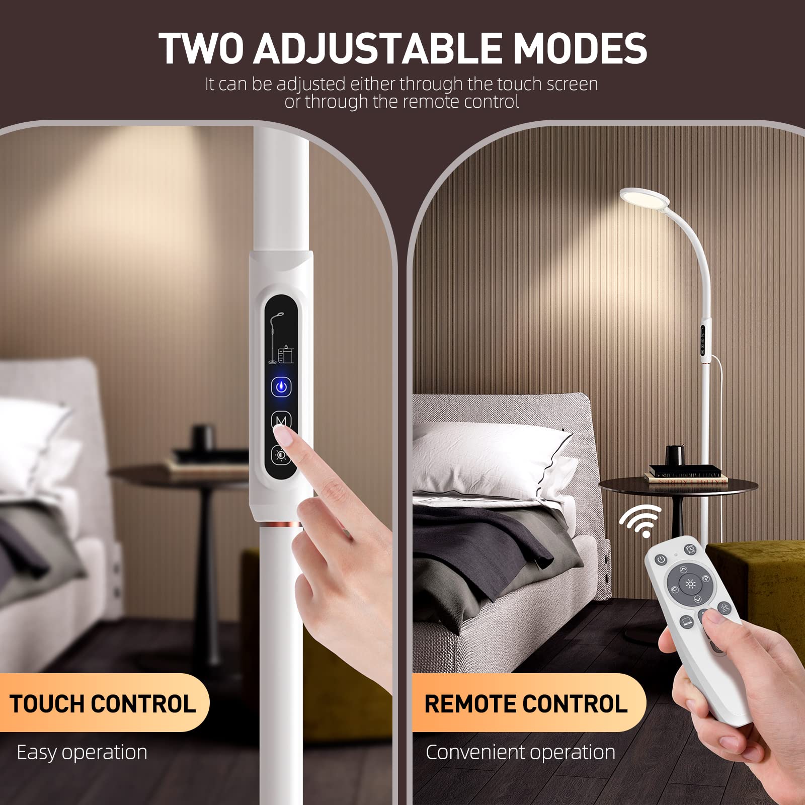 Morfone LED Full-Spectrum Happy Therapy Lamp. 10 adjustable brightness non-UV sunlight lamps, retractable floor-mounted phototherapy lamp