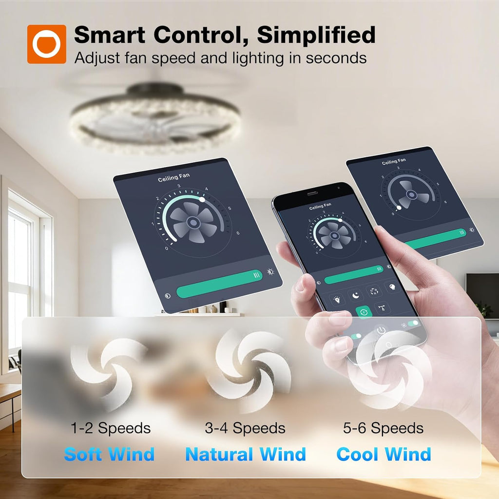 20" Ceiling Fans with Lights and Remote, Low Profile Fandelier