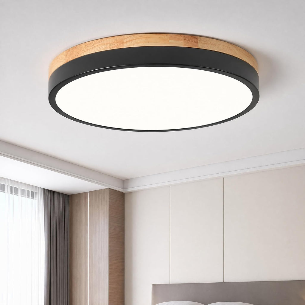 Modern Wood Black Flush Mount Ceiling Light 11.81 Inch