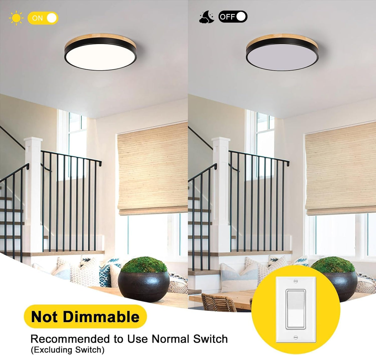 Modern Wood Black Flush Mount Ceiling Light 11.81 Inch