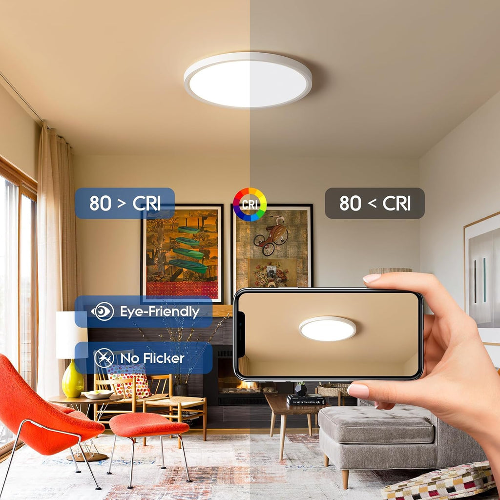 6 Pack 12 Inch Hardwired Dimmable LED Flush Mount Ceiling Light Fixtures, 24W 2640LM 3000K/4000K/5000K, House Upgrade Led Lights for Bedroom Hallway Laundry Room Rental Units