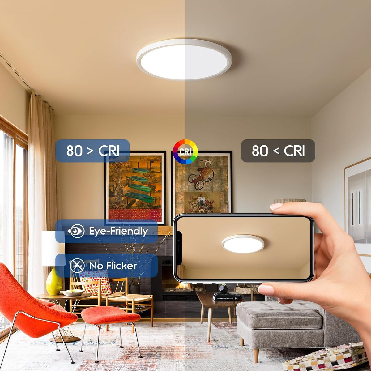 6 Pack 12 Inch Hardwired Dimmable LED Flush Mount Ceiling Light Fixtures, 24W 2640LM 3000K/4000K/5000K, House Upgrade Led Lights for Bedroom Hallway Laundry Room Rental Units