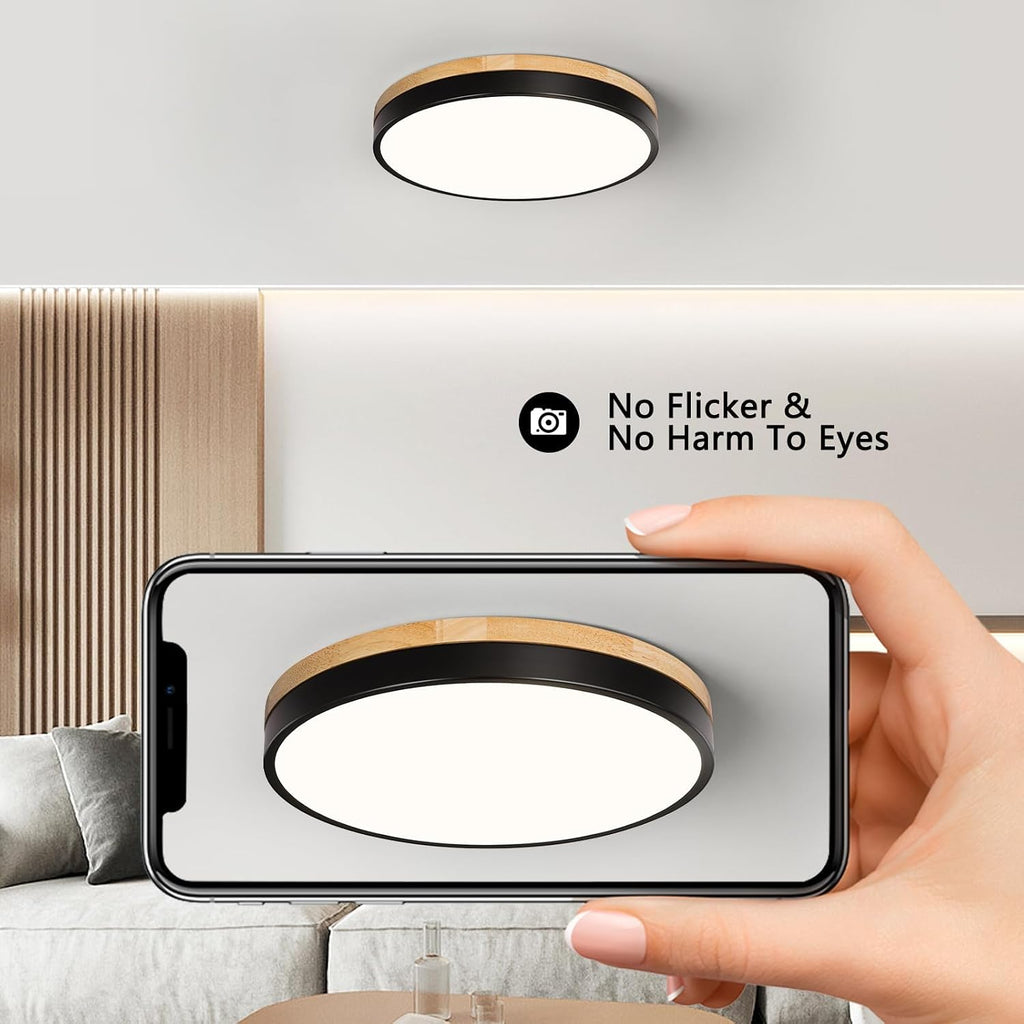 Modern Wood Black Flush Mount Ceiling Light 11.81 Inch