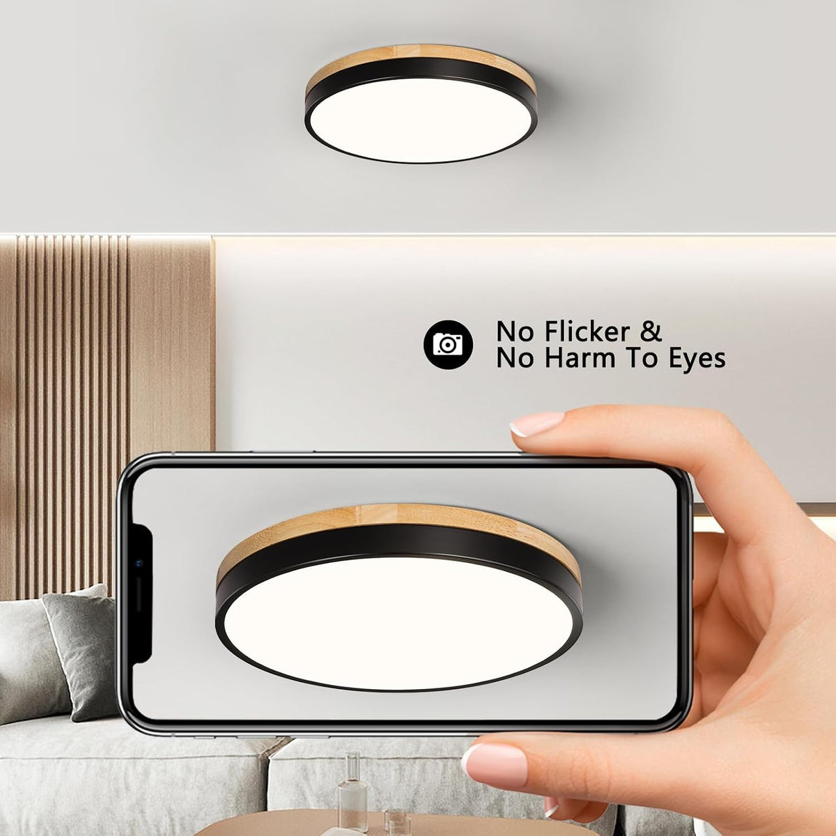 Modern Wood Black Flush Mount Ceiling Light 11.81 Inch