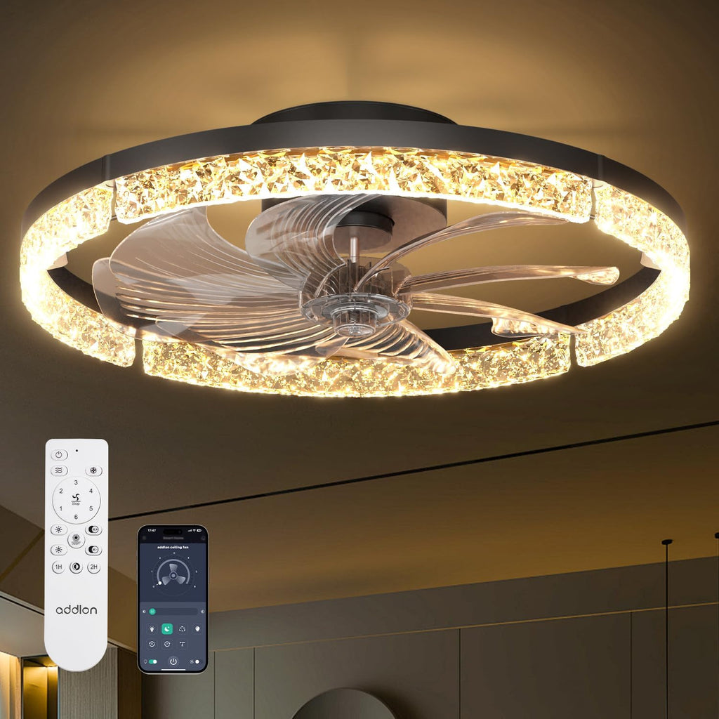 20" Ceiling Fans with Lights and Remote, Low Profile Fandelier