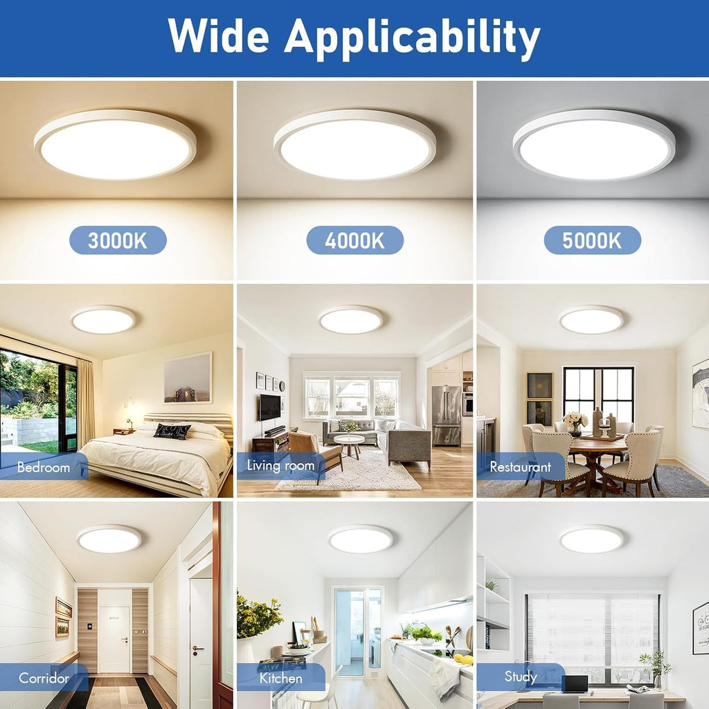 6 Pack 12 Inch Hardwired Dimmable LED Flush Mount Ceiling Light Fixtures, 24W 2640LM 3000K/4000K/5000K, House Upgrade Led Lights for Bedroom Hallway Laundry Room Rental Units