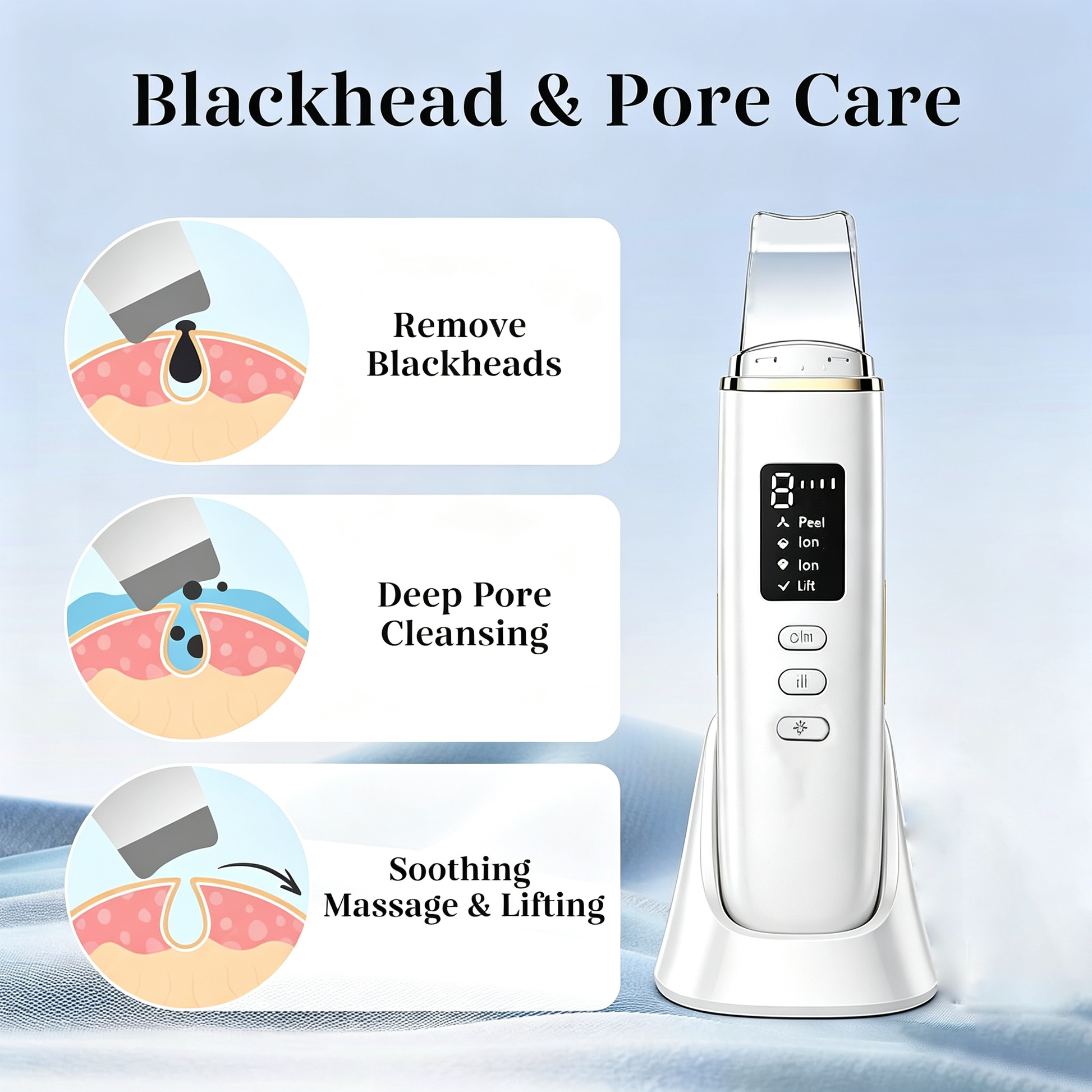 Morfone 4 Modes Facial Skin Scrubber USB Rechargeable Blackhead Remover Pore Cleaner Face Spatula