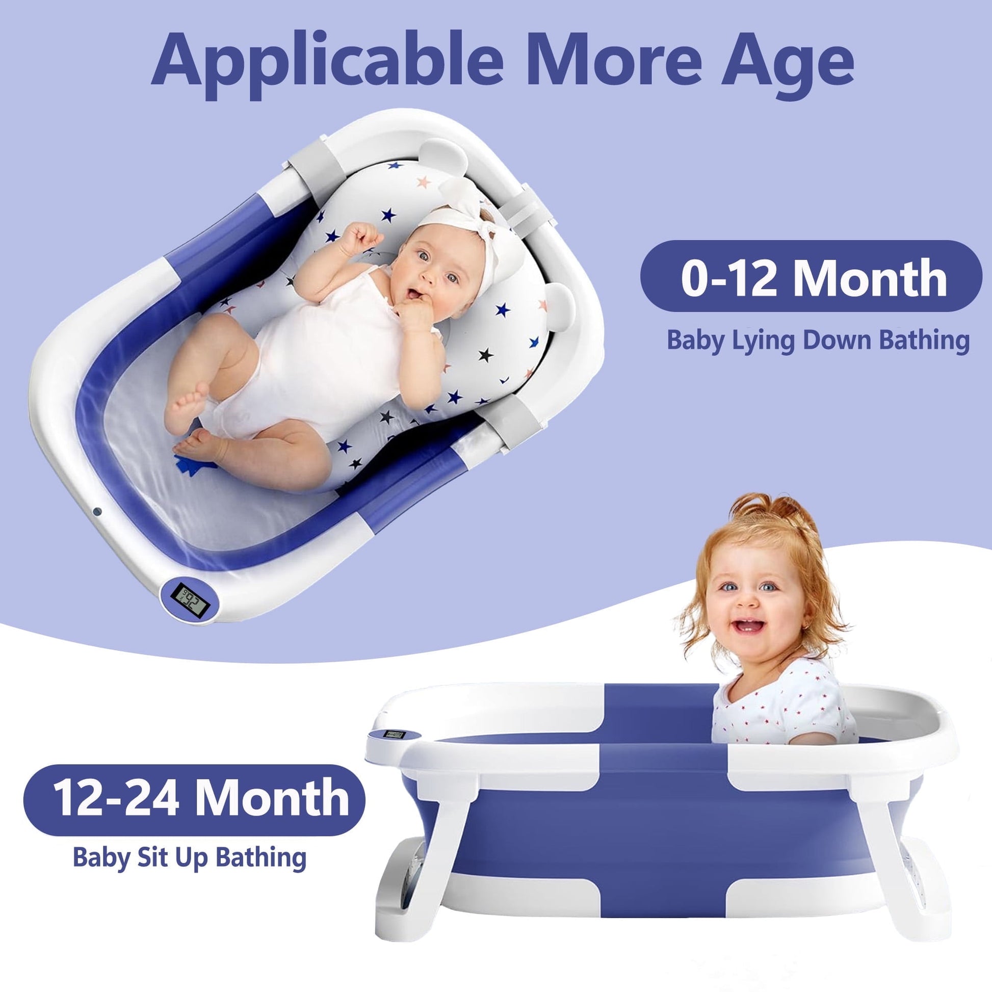Morfone Collapsible Baby Bathtub for Newborn with Thermometer & Soft Cushion, Portable Travel Baby Tub for Infant to Toddler 0-36 Months