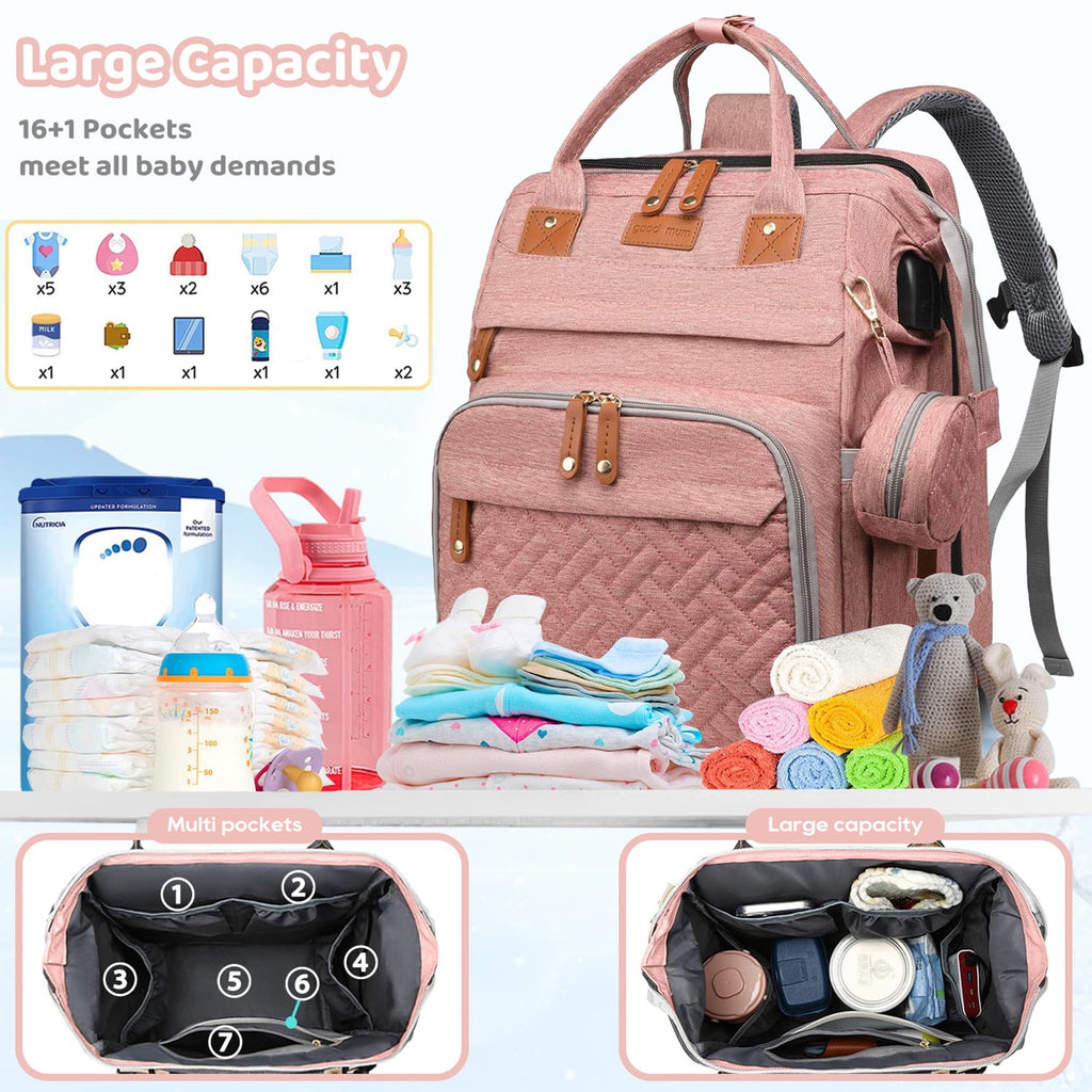 Morfone Baby Diaper Bag Backpack with Changing Station, Large Capacity Baby Bag, Waterproof Travel Backpack with USB Charging Port, Stroller Straps , Baby Shower Gifts