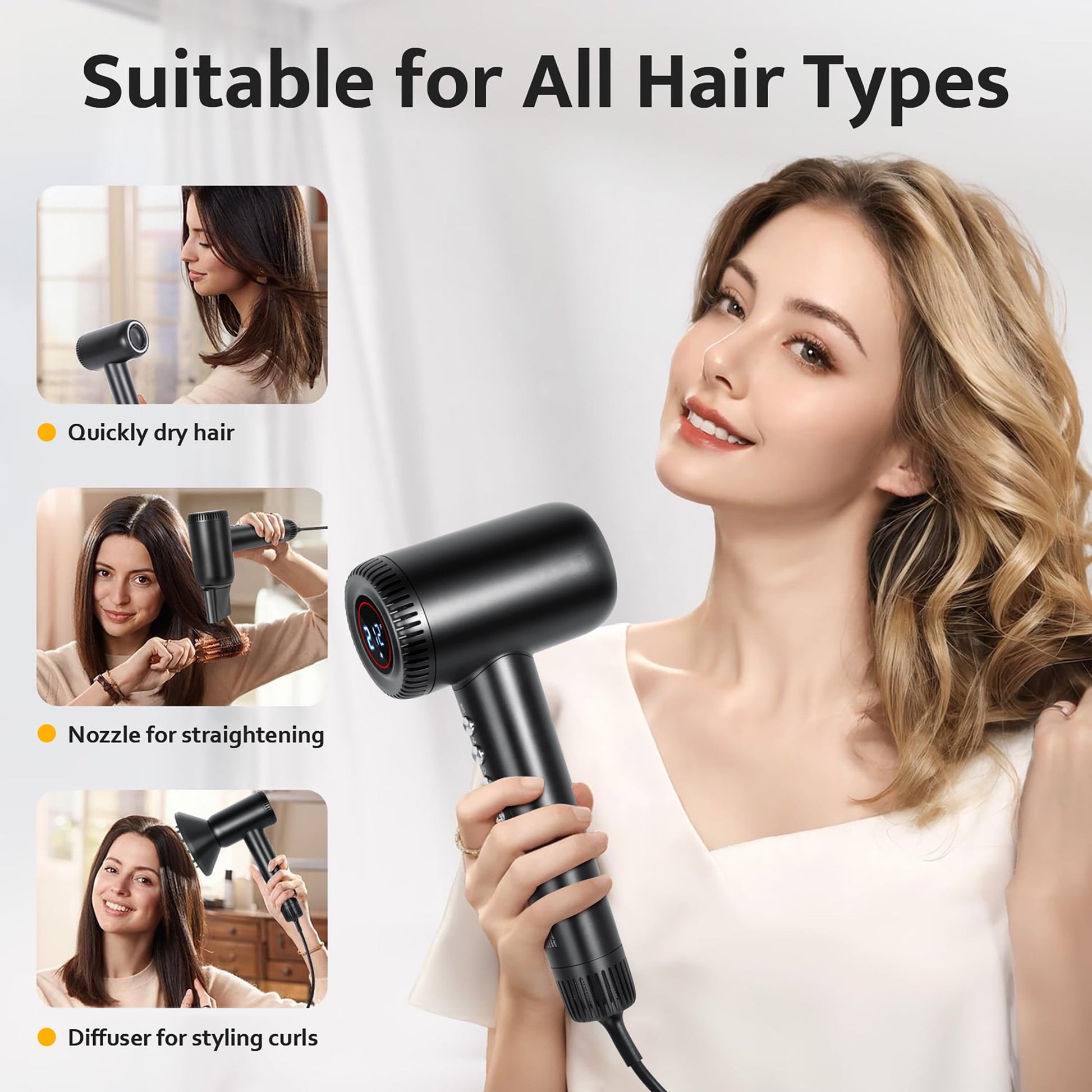 Morfone Hair Dryer,160000 RPM Professional High-Speed Blow Dryer 500 Millions Negative Ionic Care Hair Dryer for Fast Drying,Low Noise Thermo-Control Hairdryer,Travel with Magnetic Diffuser & Nozzle