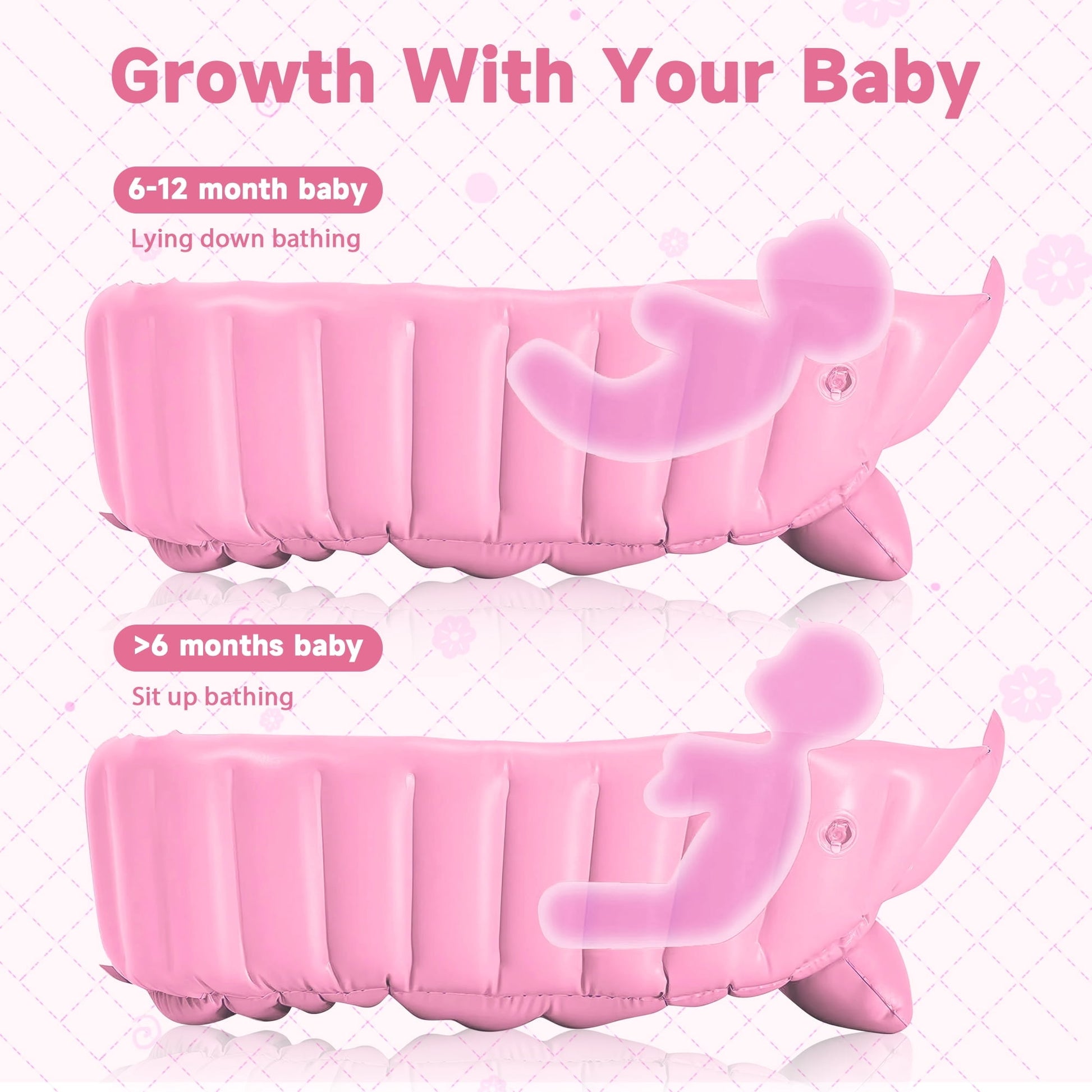 Anoak Inflatable Baby Bathtub for Newborn to Toddler, Portable Travel Infant Baby Bath Tub, Toddler Bathtub with Air Pump, Foldable Non-Slip Shower Basin Collapsible Baby Tub