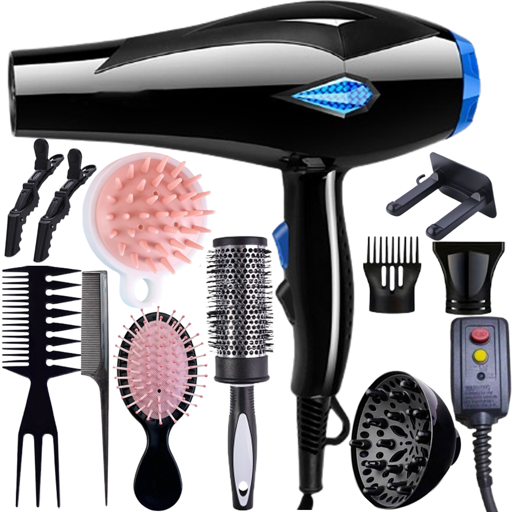 Morfone 12-piece multi-functional hair dryer set, capable of quickly drying hair - compact and portable, suitable for the whole family - gift set