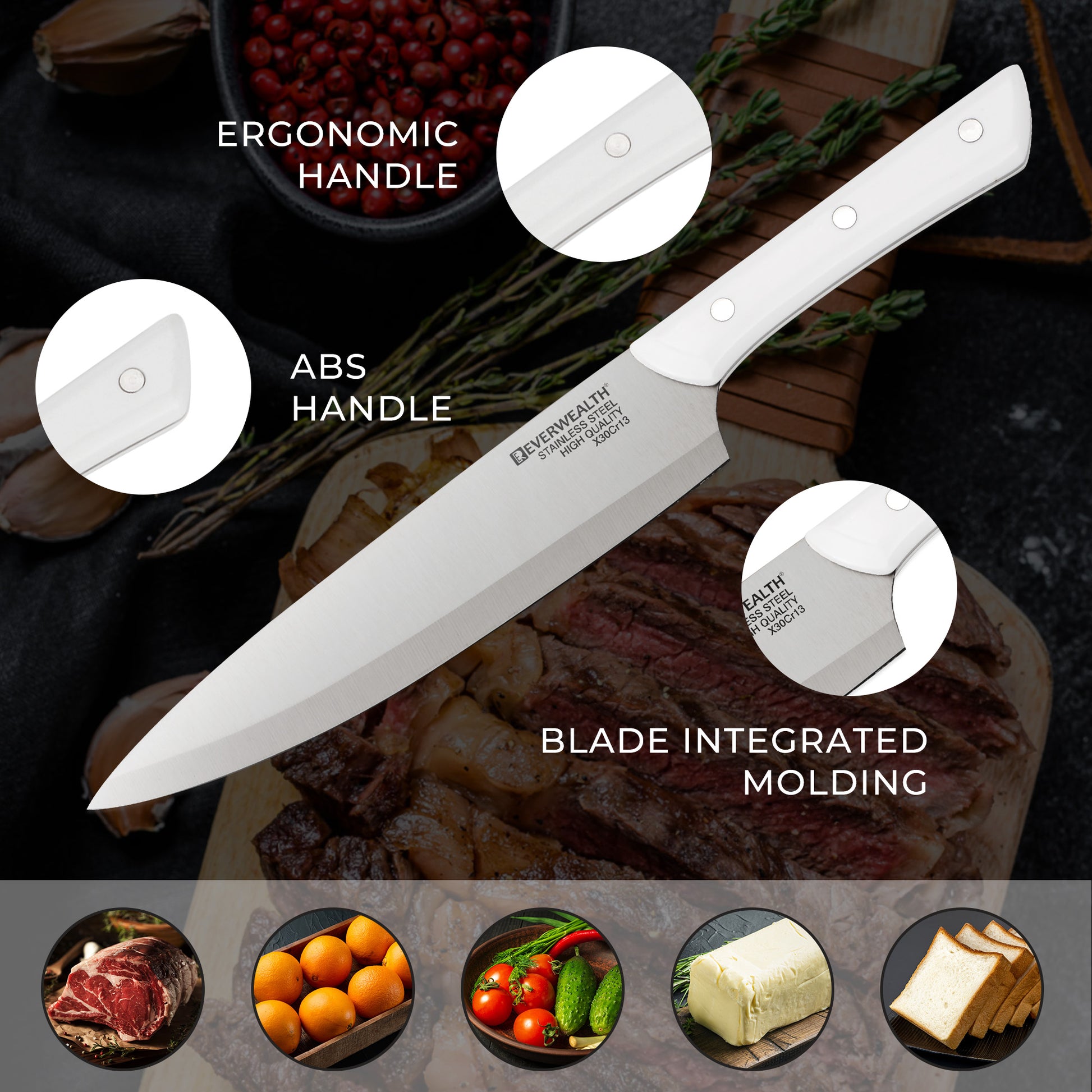 Mooues Home Kitchen 7-Piece Stainless Steel Set with Cutting Board, Small Kitchen Knife, Scissors, Melon Slicer & Fruit Knife Combo Set