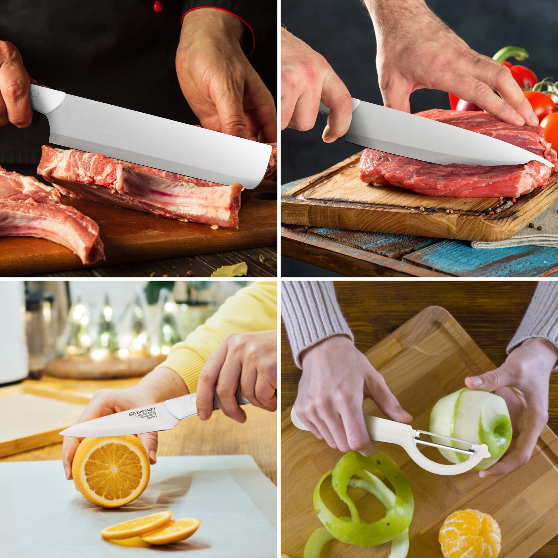 Mooues Home Kitchen 7-Piece Stainless Steel Set with Cutting Board, Small Kitchen Knife, Scissors, Melon Slicer & Fruit Knife Combo Set