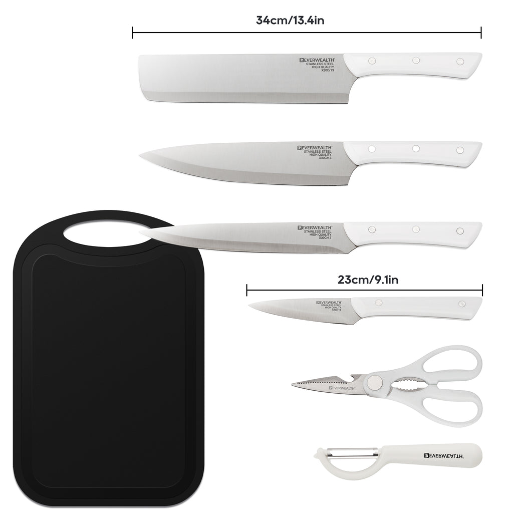 Mooues Home Kitchen 7-Piece Stainless Steel Set with Cutting Board, Small Kitchen Knife, Scissors, Melon Slicer & Fruit Knife Combo Set