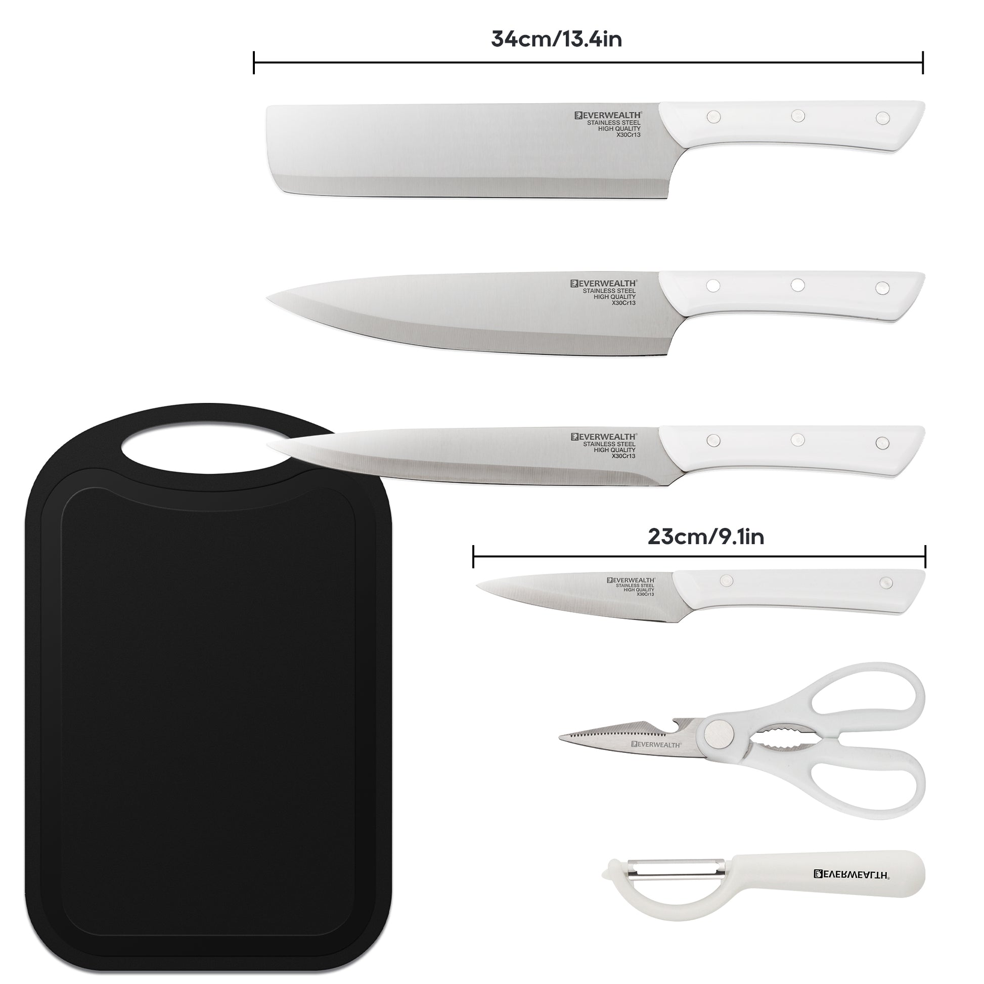 Mooues Home Kitchen 7-Piece Stainless Steel Set with Cutting Board, Small Kitchen Knife, Scissors, Melon Slicer & Fruit Knife Combo Set