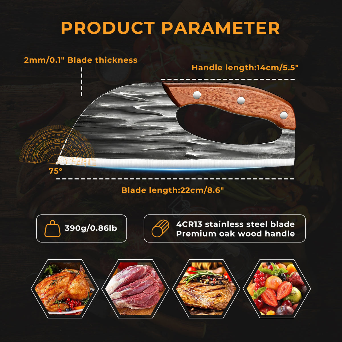 ACMETOP Chef Knife, High Carbon Steel Kitchen Knife for Meat Cutting, Slicing, Camping, BBQ – Essential Kitchen Tool