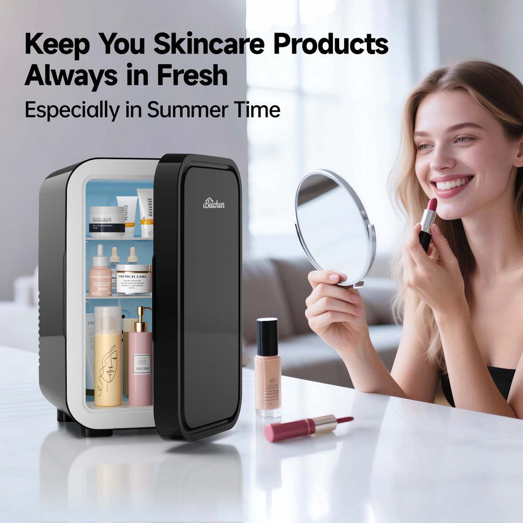 BEICHEN Mini Fridge, 6 Liter/8 Can Small Fridge, AC/DC Portable Skincare Fridge, Cooler and Warmer Refrigerators for Bedroom, Skincare, Beverage, Office, Dorm, Car