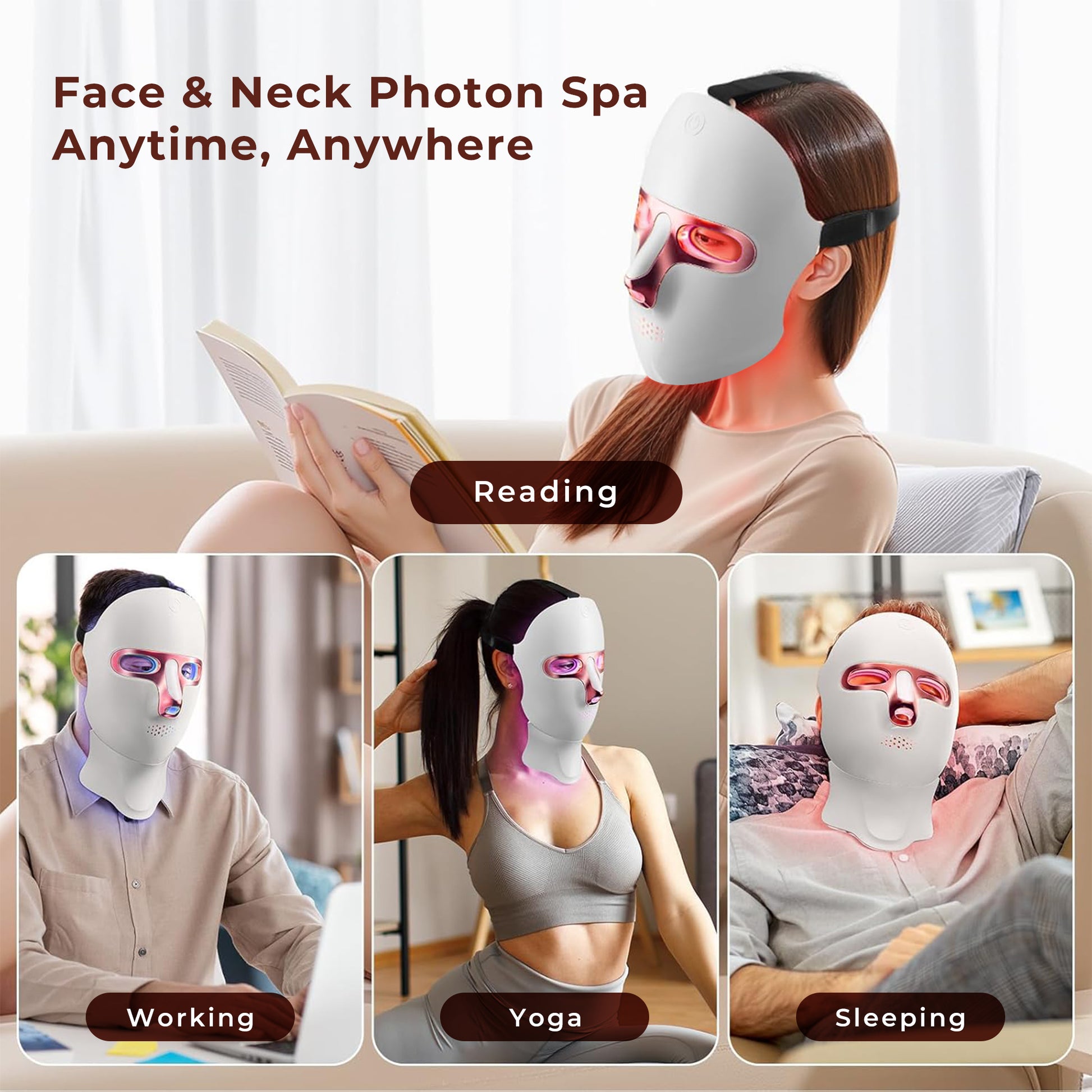 Morfone Red Light Therapy for Face & Neck, 7-in-1LED Face Mask with 850nm & 660nm NIR, Cordless Infrared Lights Masks for Home Working Travel Yoga Sleep