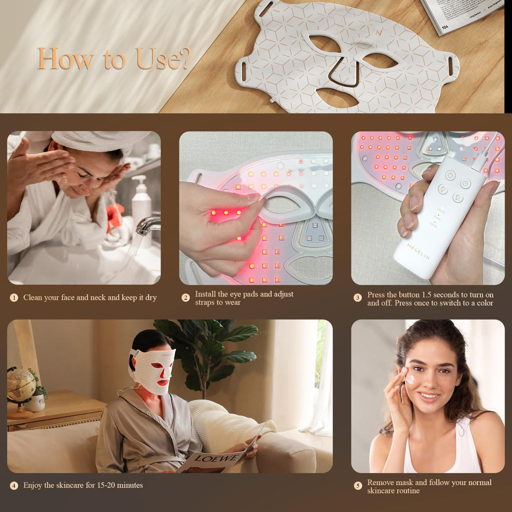 Morfone Red Light Mask for Face and Neck, 8 Colors LED Face Mask, 6-in-1 Red Light Mask Skin Care Device for Home & Travel