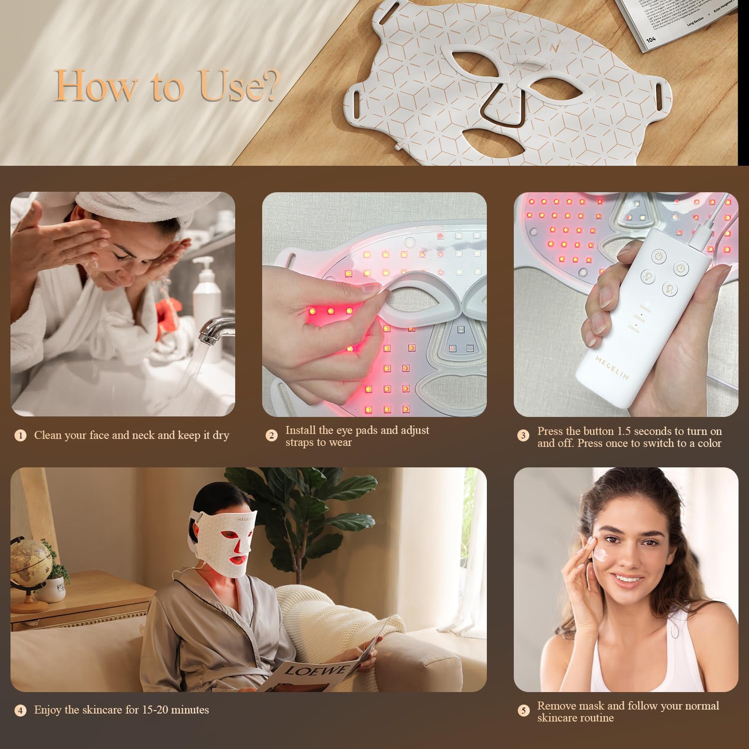 Morfone Red Light Mask for Face and Neck, 8 Colors LED Face Mask, 6-in-1 Red Light Mask Skin Care Device for Home & Travel