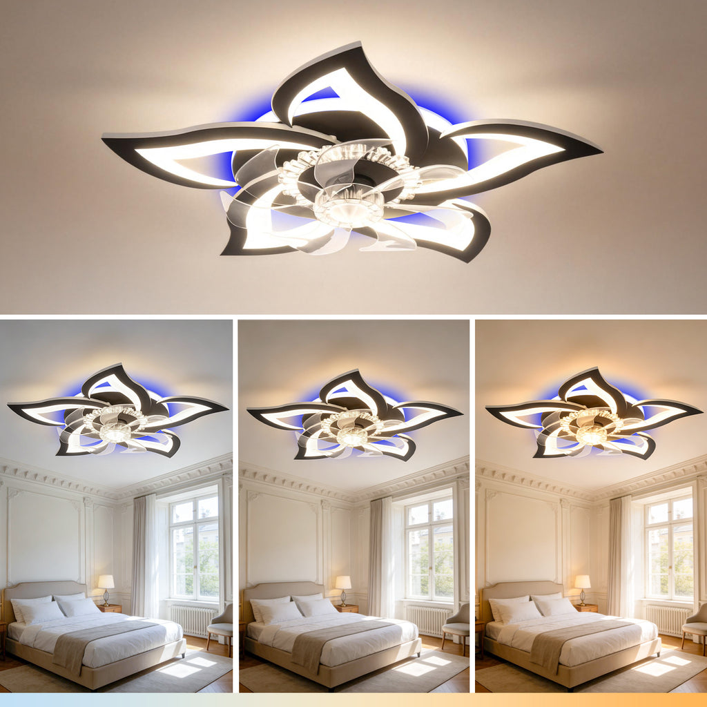 Beichen 27 Inch Flower Ceiling Fan with Light, 3000-6000K Dimmable LED, Low Profile Flush Mount, Remote, Quiet DC Motor for Bedroom&Living Room