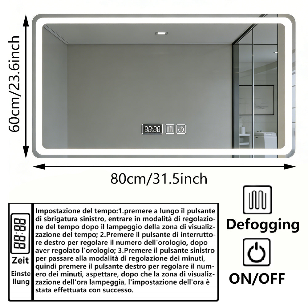 Morfone 31 inch Three Color Temperature Anti Fog Shatterproof LED Wall Mounted Bathroom Mirror