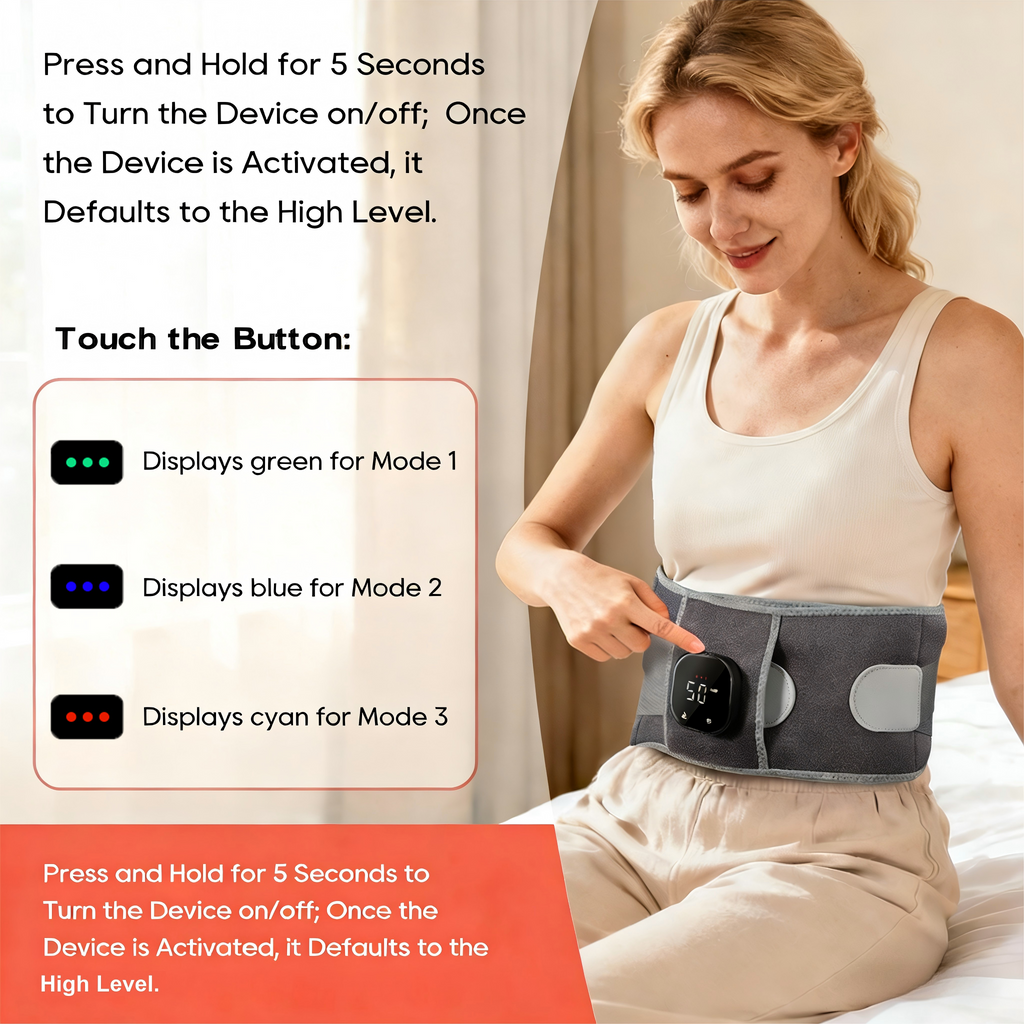 Morfone 660nm Wireless Red Light Therapy Belt. Features timer settings and three adjustable intensity levels—suitable for full-body use