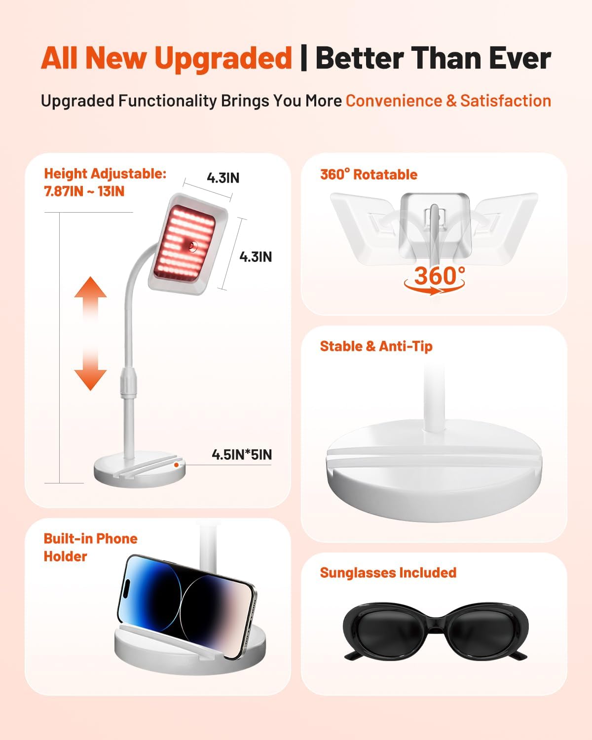 Morfone Red Light Lamp for Body and Face, Tri-Wavelength Red Light Panel with 660nm 850nm 940nm, Near Infrared Light Device with 270° Adjustable Stand for Home Office Travel Use