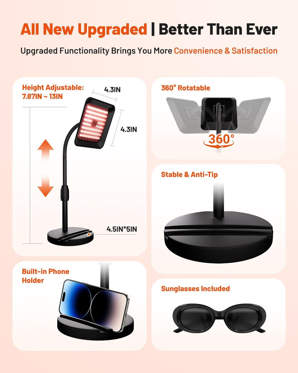 Morfone Red Light Lamp, Tri-Wavelength Red Light Panel with 660nm 850nm 940nm, Near Infrared Light Device with 270° Adjustable Stand for Home Office Travel Use