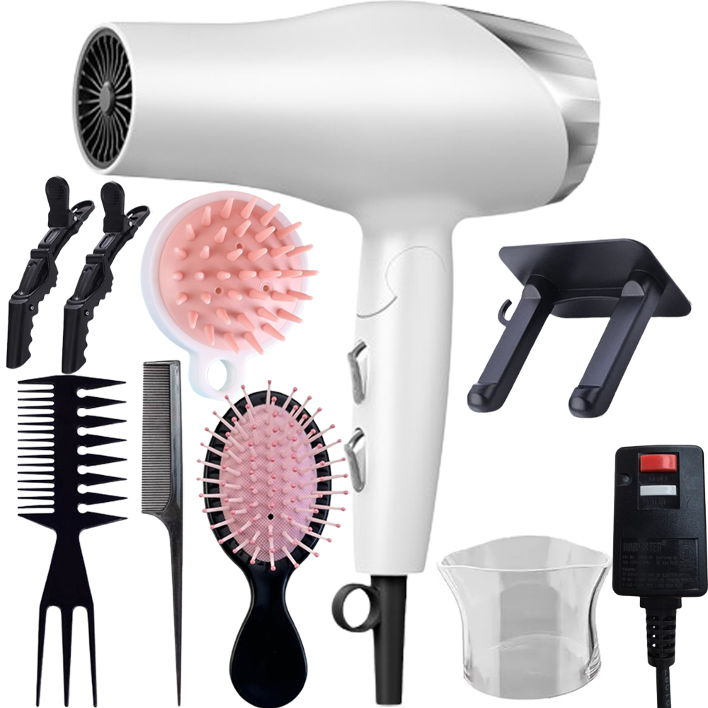 Morfone Foldable portable home/ travel/duty station hair dryer set, a hair care tool set with comb and hair dryer nozzle clips