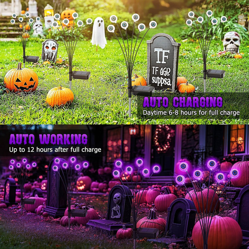 ACMETOP Halloween Decorations Outdoor, 2 Pack 12 LED Scary Eyeball Solar Halloween Lights, 2 Mode Waterproof Swaying Outside Decor, Solar Light Decorations for Garden Yard Party, Purple