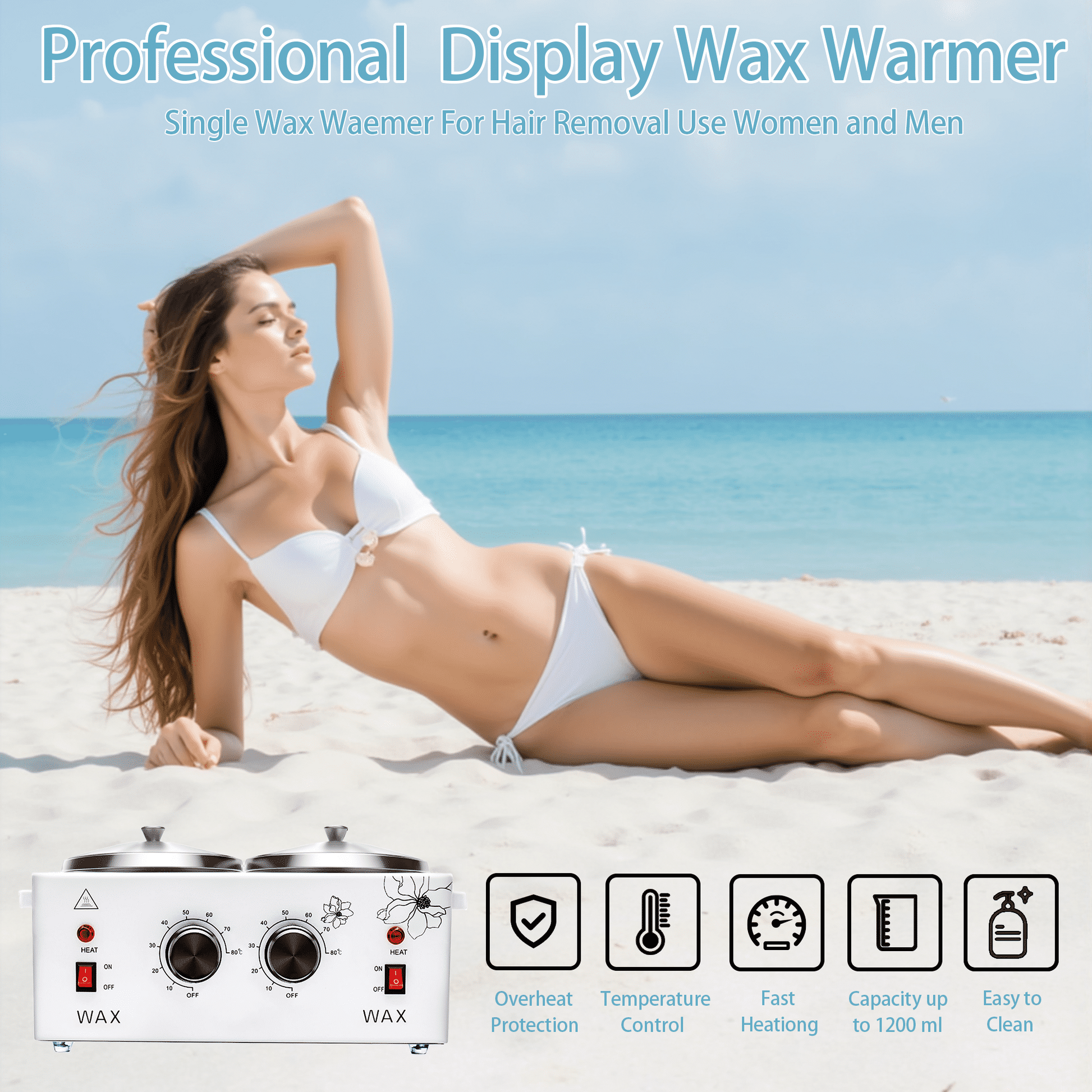 Morfone Wax Warmer for Hair Removal, Professional Waxing Kit for Women, Single Pot Wax Heater with Adjustable Temperature (White)