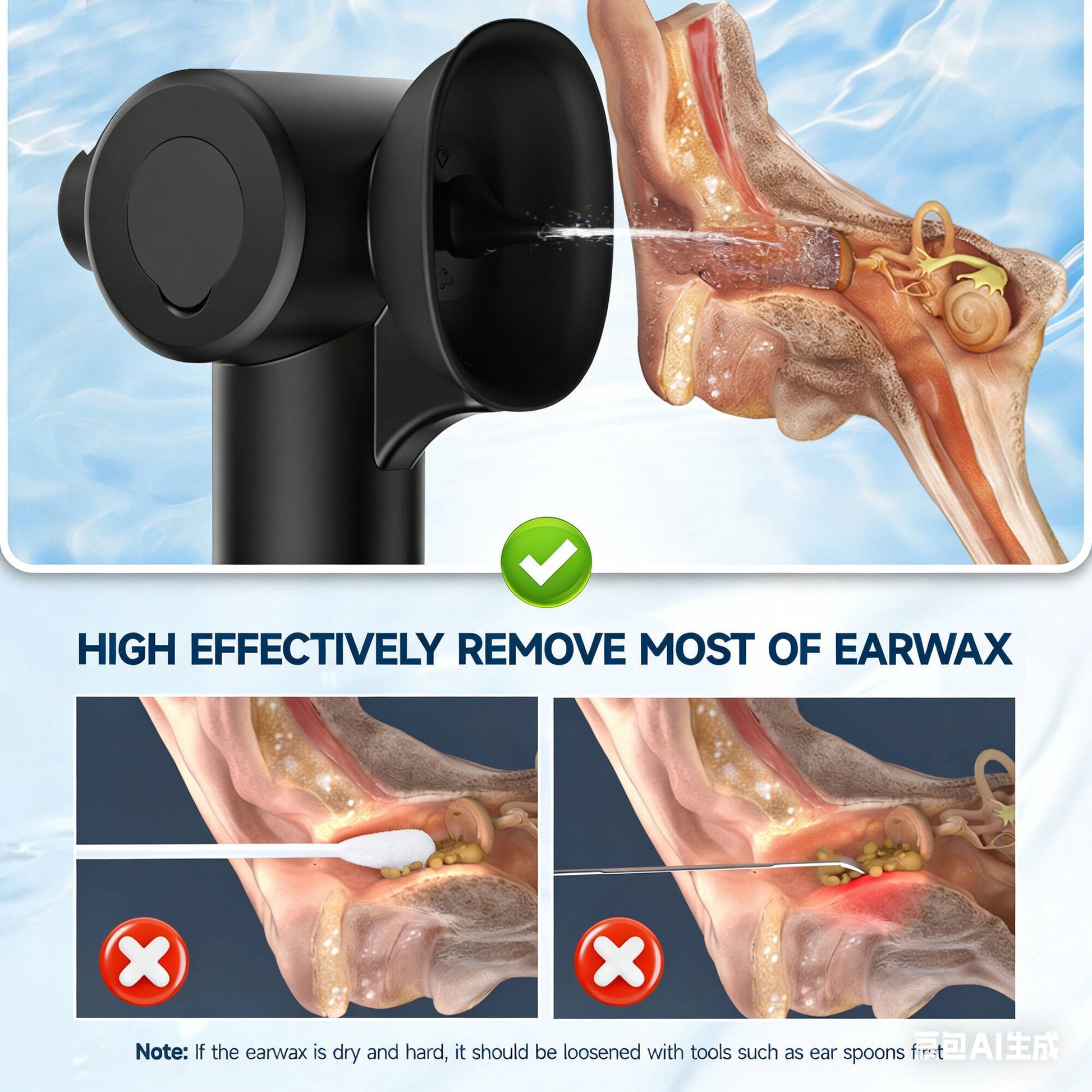 Morfone Upgraded Ear Wax Removal, 2 in 1 Cleaning & Drying Ear Cleaner, Effective Ear Cleaning Kit with One-Piece Waste Tank, Safe Ear Irrigation with 5 Pressure Settings, IPX7