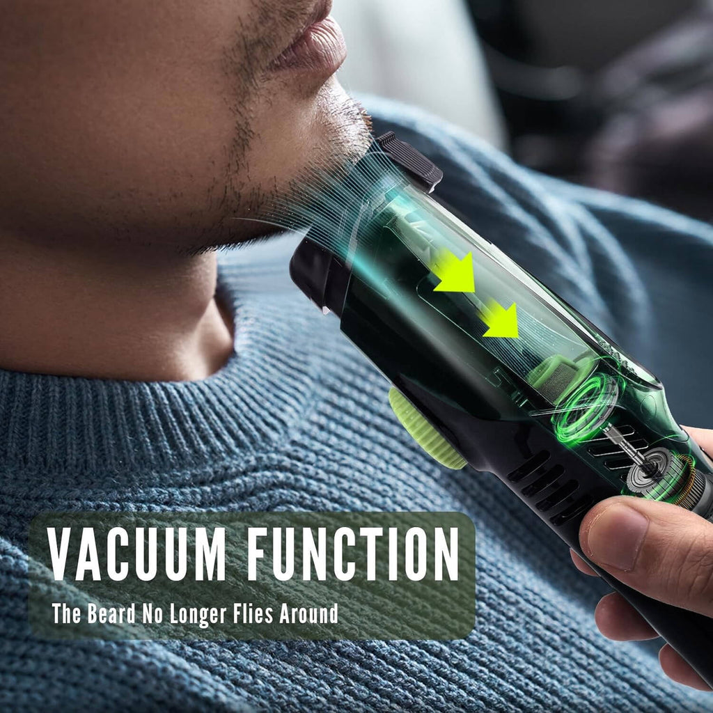 Morfone Vacuum Beard Trimmer for Men with 20 Length and Styles Adjustable, Built-in Vacuum Trimmer for Mustache, Sideburns, Facial Hair, Rechargeable & IPX6 Waterproof Mustache Trimmer