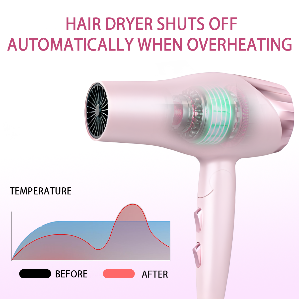 Morfone Pink 9-piece foldable hair dryer set. Portable hair styling tool for home, travel or business trips. Can be used as a gift set