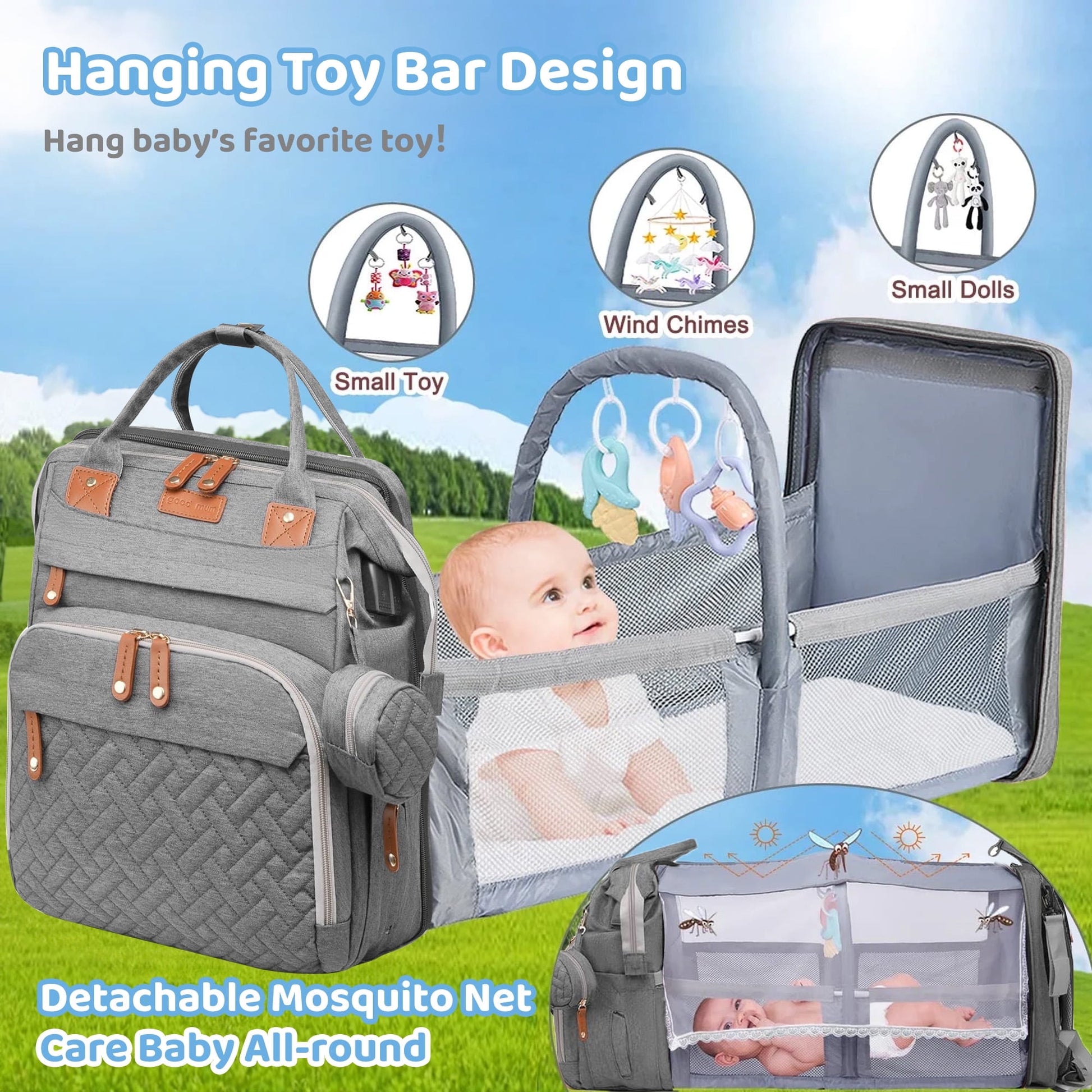 Morfone Baby Diaper Bag Backpack with Changing Station, Large Capacity Baby Bag, Waterproof Travel Backpack with USB Charging Port, Stroller Straps , Baby Shower Gifts