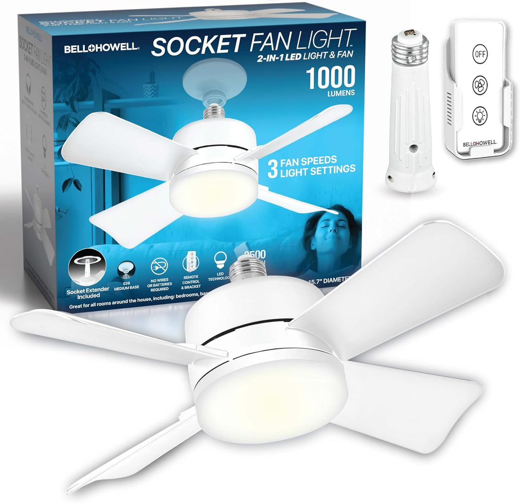 SOCKET BREEZE 15.4" Socket Fan Light Celing Fan with Remote Control