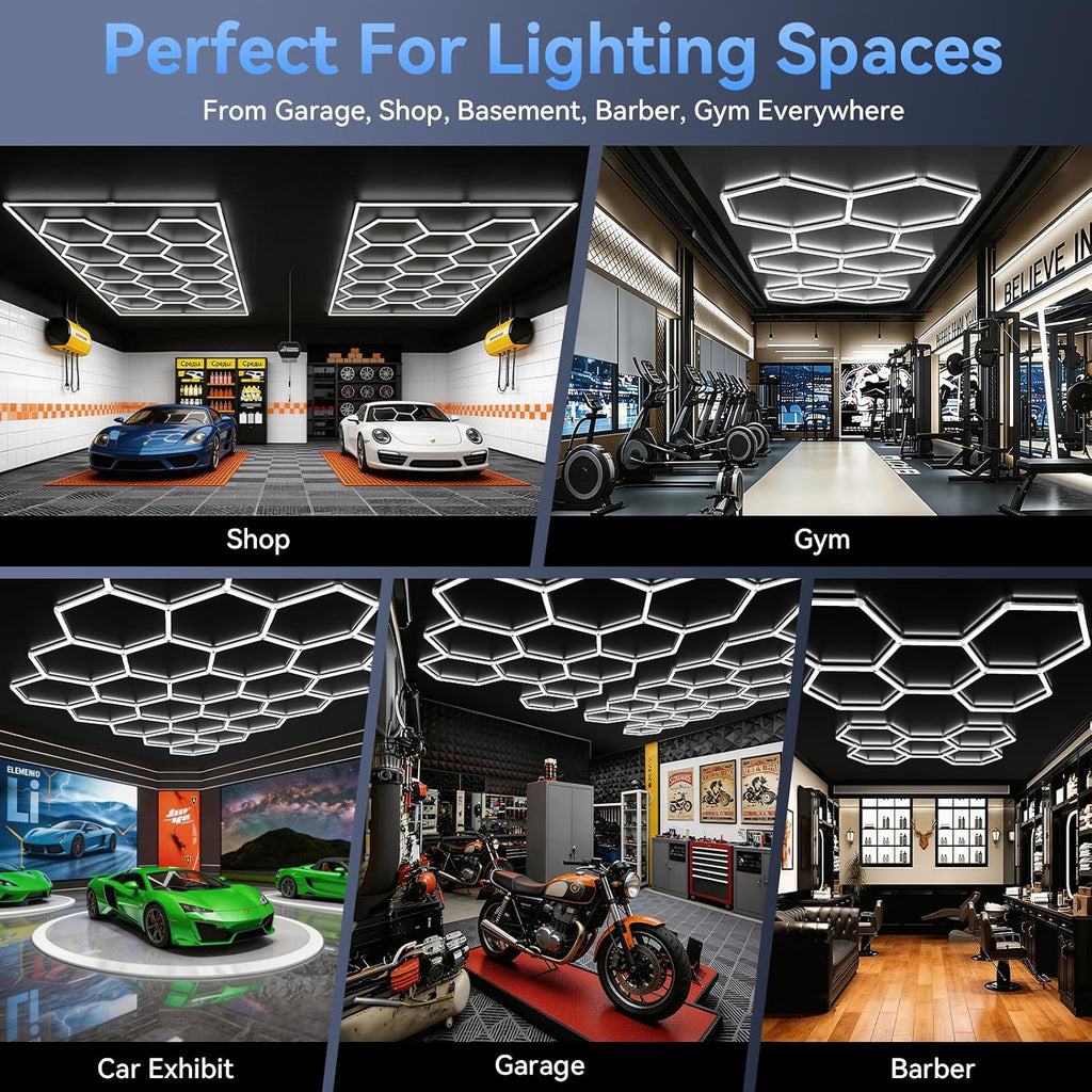 Hexagon 5000K LED Garage Lights: 25 Pack 1.31-inch Wider Size,26300LM Super Bright Hex Lighting Ceiling LED Shop Light for Garage, Car Detailing, Workshop, Warehouse, Gym, Basement