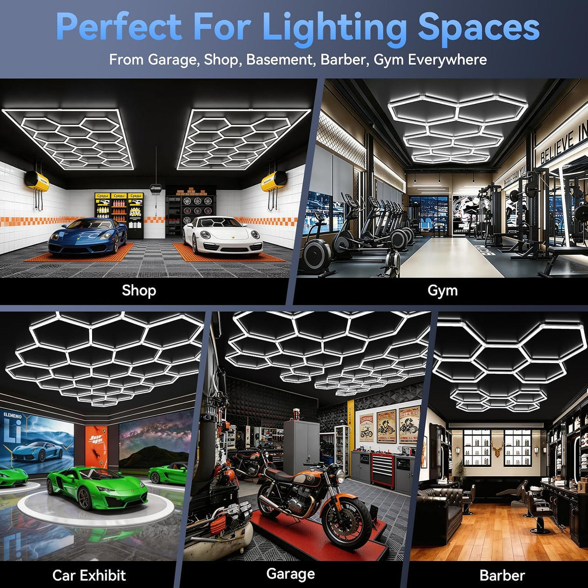 Hexagon 5000K LED Garage Lights: 25 Pack 1.31-inch Wider Size,26300LM Super Bright Hex Lighting Ceiling LED Shop Light for Garage, Car Detailing, Workshop, Warehouse, Gym, Basement